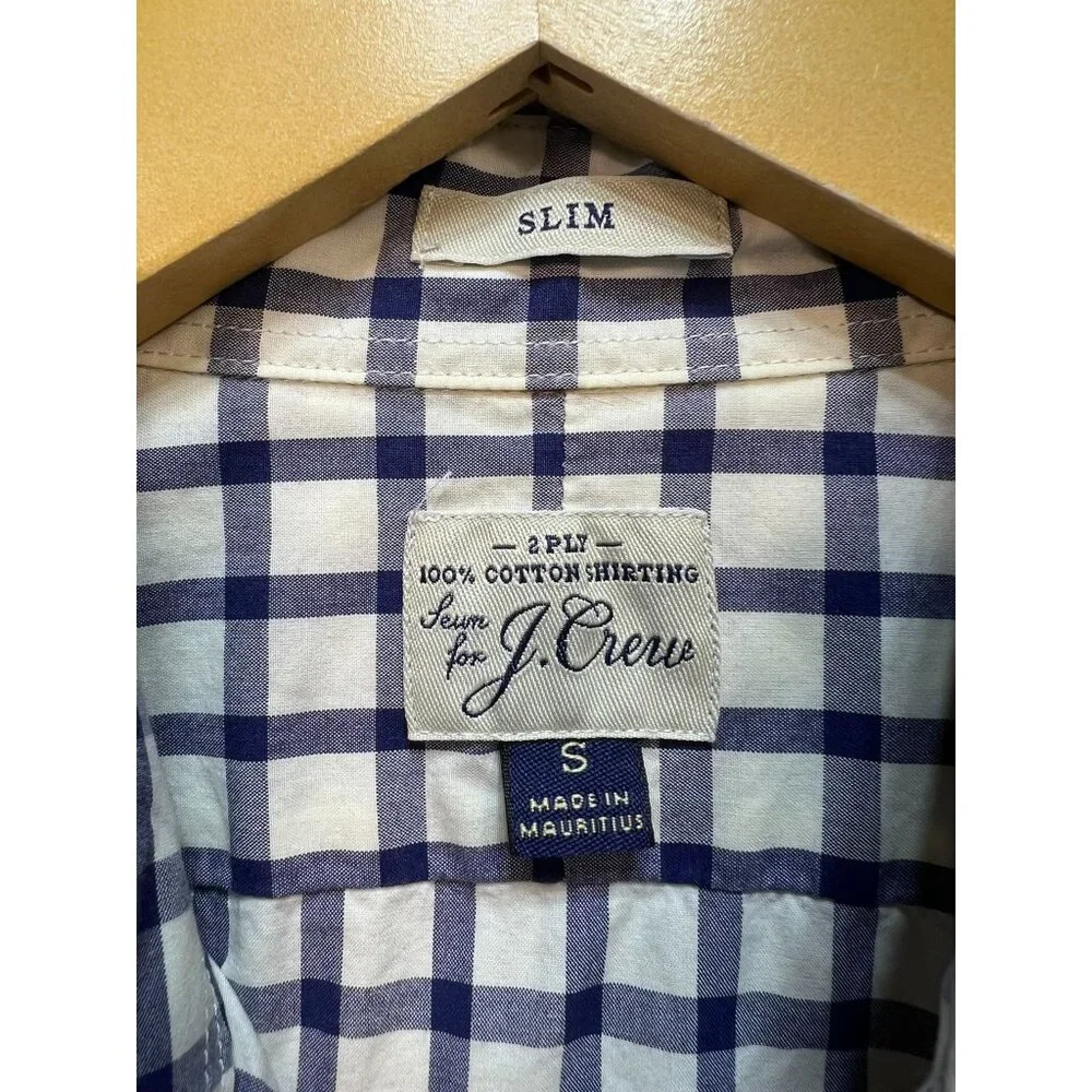 J. Crew Men's Slim Fit Button Down Shirt Long Sleeve Size S Navy White Check